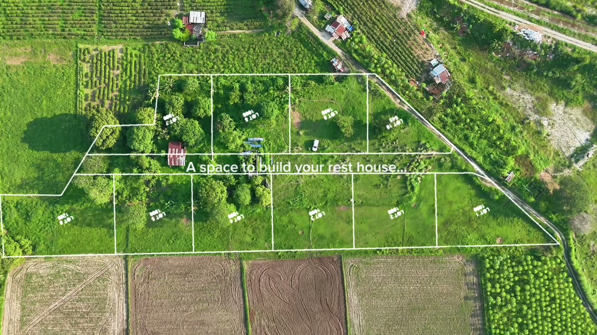 Aerial view of the subdivision plan showing individual 1,000 sqm lot boundaries